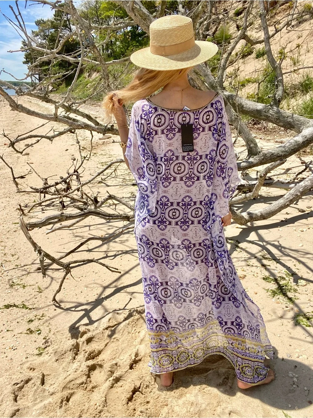 RANEE’S Boho Purple Embellished Kaftan Style Beach Cover-Up! 🐚